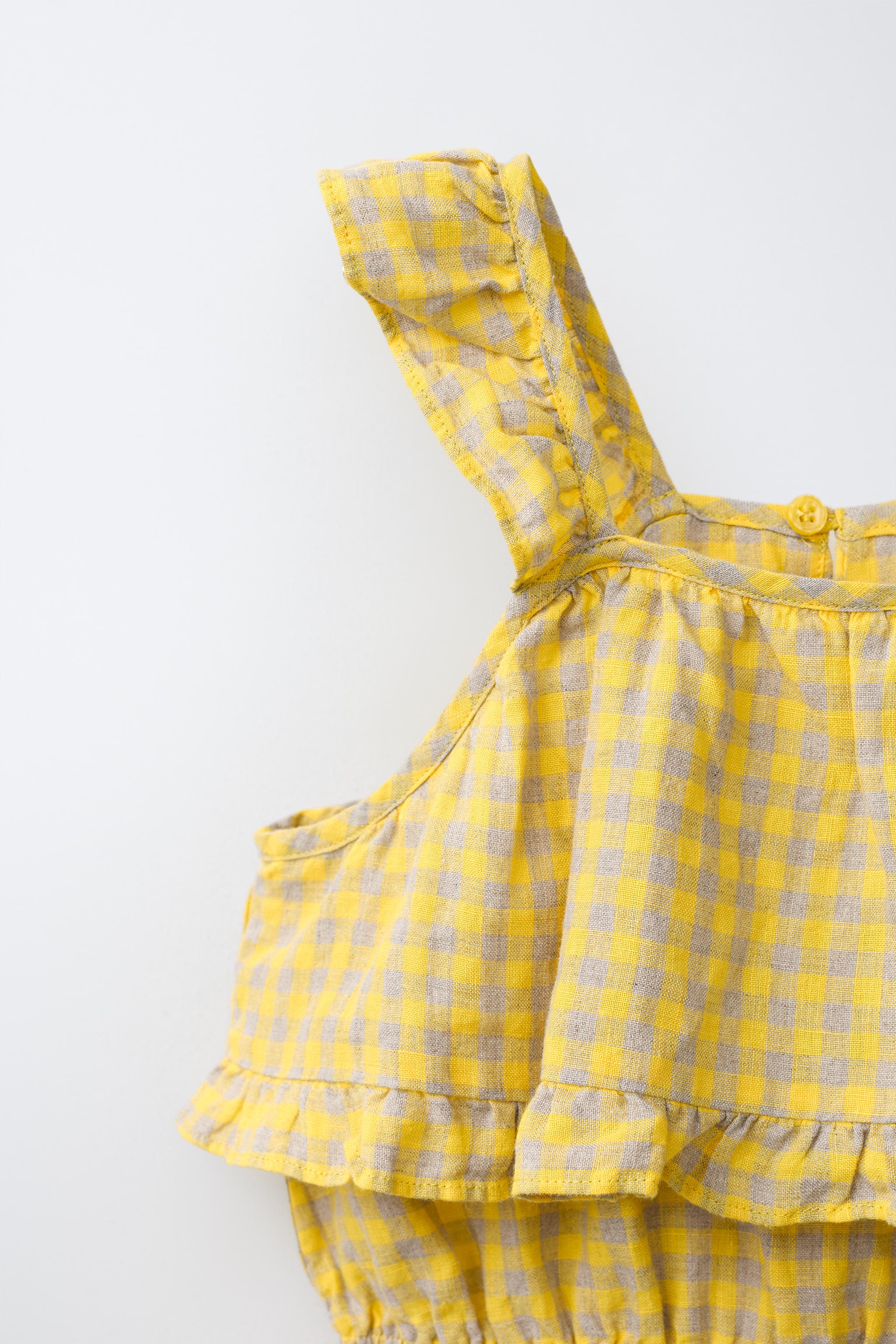 GINGHAM AND RUFFLE 100% LINEN JUMPSUIT